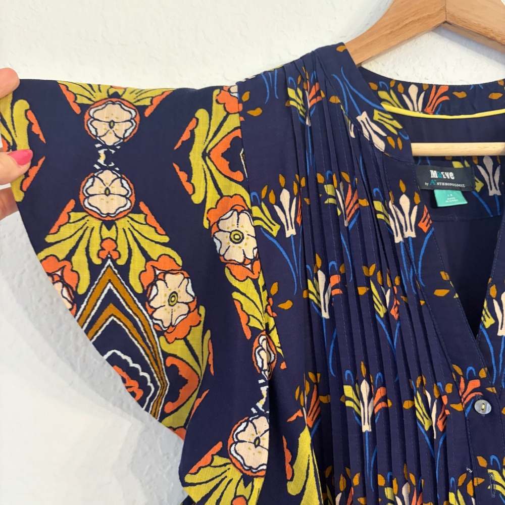 Anthropologie Maeve Cassandra Maxi Dress 1X Boho Pintuck Flutter Sleeve Floral - Picture 6 of 15